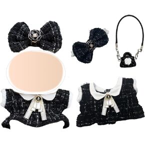 3 Pcs 17cm Doll Clothes Accessories for Dolls, Black Little Fragrant Doll Outfit Including 1 Dress 1 Bag 1 Ribbon Hair Clip Boy and Girl Perfect Present No Doll