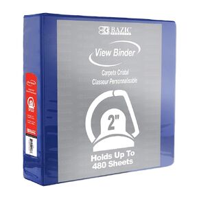 BAZIC 2" Blue Slant D-Ring View Binder w/ 2 Pockets