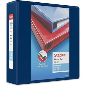 Staples Heavy Duty 3-inch 3-Ring View Binder with D-Rings and Four Interior Pockets, Navy Blue, 2/Pack (ST56271-CCVS)