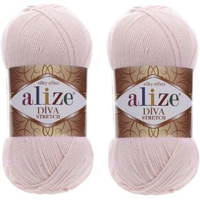 Alize Diva Stretch Yarn Hand Knitting Lot of 2 Skeins 200gr 875yds Elastic Microfiber Acrylic Stretch Bikini Yarn (382)
