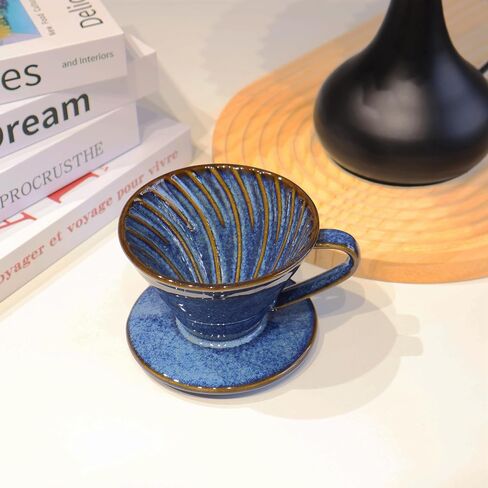 Ceramic Coffee Dripper includes 50 Filters Pour Over Coffee Maker Porcelain 01 Hand Drew Brewing Pottery Green Portable Artisanal Manual Gift for 1-2 People Home, Office, School, Camping in Saudi Arabia