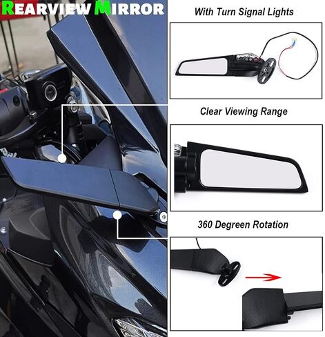 Motorcycle Rearview Mirrors, Adjustable Rotating Side Mirrors Fit for Honda Kawasaki Suzuki Motorcycle Wing Mirror - Small in Saudi Arabia