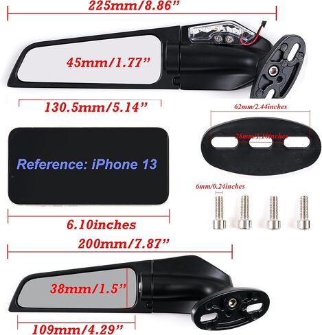 Motorcycle Rearview Mirrors, Adjustable Rotating Side Mirrors Fit for Honda Kawasaki Suzuki Motorcycle Wing Mirror - Small in Saudi Arabia