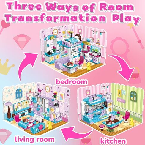 Friends 3-in-1 Dream House Building Blocks Set for Girls Ages 6-12, 194-Piece STEM Toy with 3 Design Styles, Creative Educational Gift Enhancing Fine Motor Skills & Creativity in Saudi Arabia