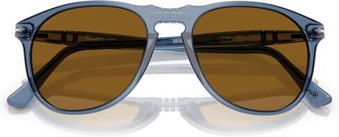 Persol Men's PO9649S Aviator Sunglasses, Taupe Grey Transparent/Dark Grey, 55 mm in Saudi Arabia