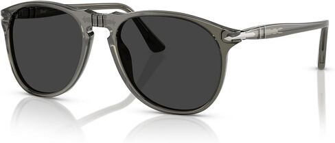 Persol Men's PO9649S Aviator Sunglasses, Taupe Grey Transparent/Dark Grey, 55 mm in Saudi Arabia