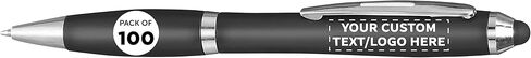 DISCOUNT PROMOS Custom Plastic Stylus Pens Set of 100, Personalized Bulk Pack - Black Ink, Great for Office, School, Business, Tradeshows, Events - Black in Saudi Arabia