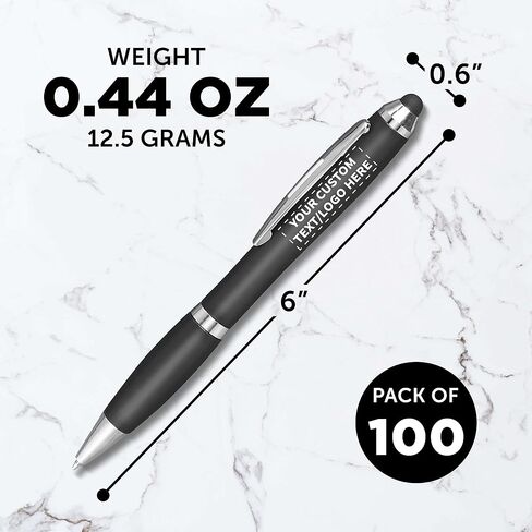 DISCOUNT PROMOS Custom Plastic Stylus Pens Set of 100, Personalized Bulk Pack - Black Ink, Great for Office, School, Business, Tradeshows, Events - Black in Saudi Arabia