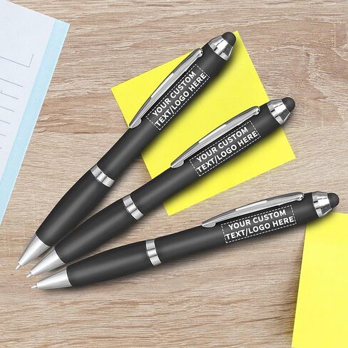 DISCOUNT PROMOS Custom Plastic Stylus Pens Set of 100, Personalized Bulk Pack - Black Ink, Great for Office, School, Business, Tradeshows, Events - Black in Saudi Arabia