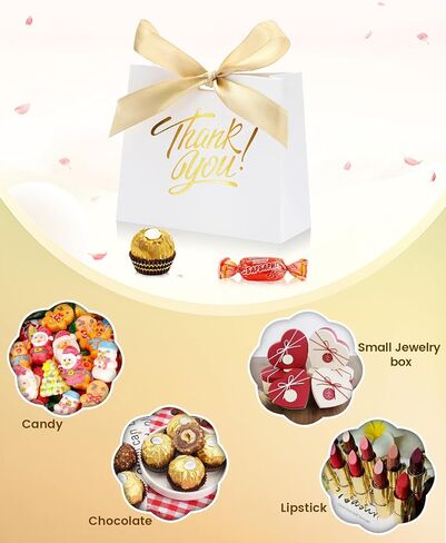 DOYIDE 30 Pack Small Thank You Gift Bags, 4.5x1.8x3.9in Party Favor Bags with Bow Ribbon, Mini Paper Gift Bag with Gold Foil Printed, Pink Treat Boxes for Birthday Wedding Bridal Baby Shower in Kuwait