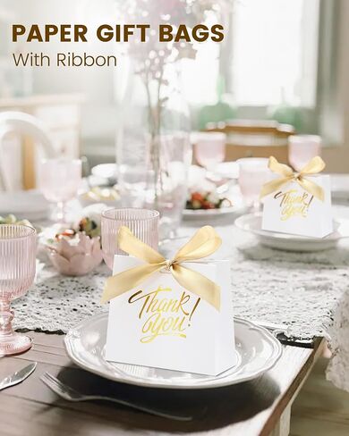DOYIDE 30 Pack Small Thank You Gift Bags, 4.5x1.8x3.9in Party Favor Bags with Bow Ribbon, Mini Paper Gift Bag with Gold Foil Printed, Pink Treat Boxes for Birthday Wedding Bridal Baby Shower in Kuwait