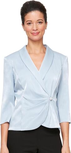 Alex Evenings Women's 3/4 Sleeve Surplice Neckline Stretch Blouse with Embellished Side Closure, Pearl Shimmer in Saudi Arabia