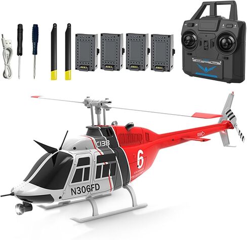 C138 Rc Helicopter for Adults, RC ERA C138 1/30 Scale Bell 206 2.4G 6CH No Aileron Helicopter with Altitude Hold and Optical Flow Positioning (Red Black White/4 Battery) in Saudi Arabia