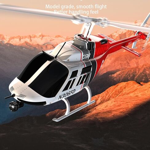 C138 RC Helicopter للبالغين ، RC ERA C138 1/30 Scale Bell 206 2.4g 6ch No Aileron Helicopter مع تعليق الارتفاع ووضع التدفق البصري (أبيض أسود/بطارية) in Kuwait