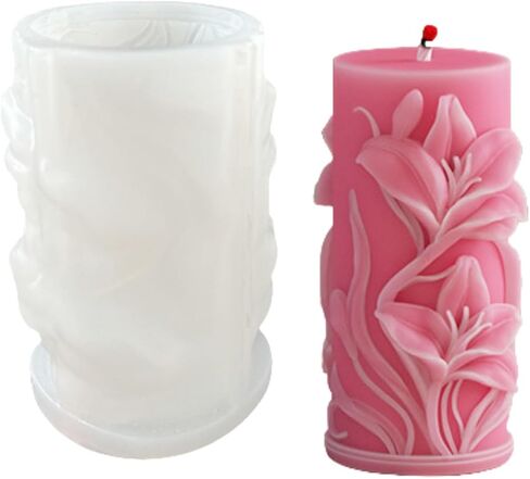 Flower Candle Silicone Mold, Starfish/Clover/Pitcher/Sunflower/Lily/Lavender Column Candle Soap Mold Fondant Chocolate Cake Baking Mould Plaster Clay Resin Epoxy Mold (Lily) in Saudi Arabia