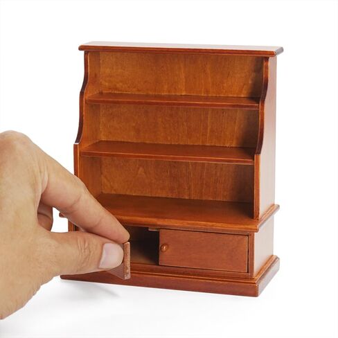 Odoria Dollhouse Cookcage Shelf مصغرة: 1/12 Scale Bookshelf Storage لغرفة المعيشة العتيقة الرجعية - خزانة جدار المكتبة المصغرة - الأثاث الخشبي الصغير خمر بني in Saudi Arabia