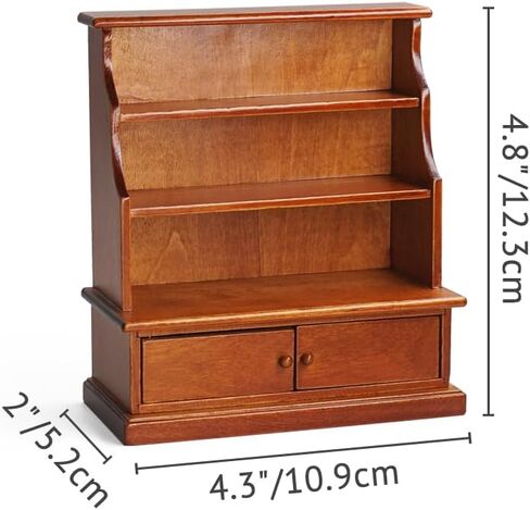 Odoria Dollhouse Cookcage Shelf مصغرة: 1/12 Scale Bookshelf Storage لغرفة المعيشة العتيقة الرجعية - خزانة جدار المكتبة المصغرة - الأثاث الخشبي الصغير خمر بني in Saudi Arabia