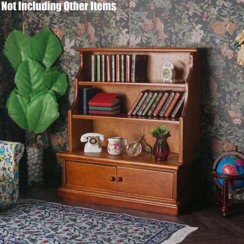 Odoria Dollhouse Cookcage Shelf مصغرة: 1/12 Scale Bookshelf Storage لغرفة المعيشة العتيقة الرجعية - خزانة جدار المكتبة المصغرة - الأثاث الخشبي الصغير خمر بني in Saudi Arabia