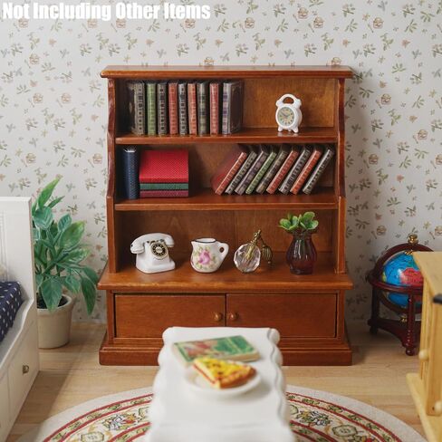 Odoria Dollhouse Cookcage Shelf مصغرة: 1/12 Scale Bookshelf Storage لغرفة المعيشة العتيقة الرجعية - خزانة جدار المكتبة المصغرة - الأثاث الخشبي الصغير خمر بني in Saudi Arabia