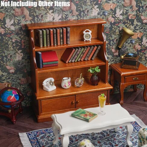 Odoria Dollhouse Bookcase Shelf Miniature: 1/12 Scale Bookshelf Storage for Living Room Antique Retro - Mini Library Wall Display Cabinet - Tiny Wood Furniture Vintage Brown in Saudi Arabia