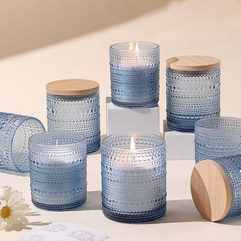 Assorted Green Glass Candle Jars for Making Candles (8 Pack), 8 oz & 14 oz Candle Jars with Bamboo Lids & Labels, Empty Storage Containers, Candle Making Supplies, Table Decorations, DIY Gifts in Kuwait