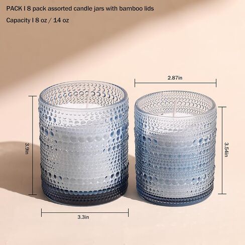 Assorted Green Glass Candle Jars for Making Candles (8 Pack), 8 oz & 14 oz Candle Jars with Bamboo Lids & Labels, Empty Storage Containers, Candle Making Supplies, Table Decorations, DIY Gifts in Kuwait