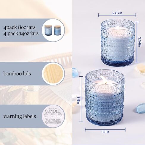 Assorted Green Glass Candle Jars for Making Candles (8 Pack), 8 oz & 14 oz Candle Jars with Bamboo Lids & Labels, Empty Storage Containers, Candle Making Supplies, Table Decorations, DIY Gifts in Kuwait