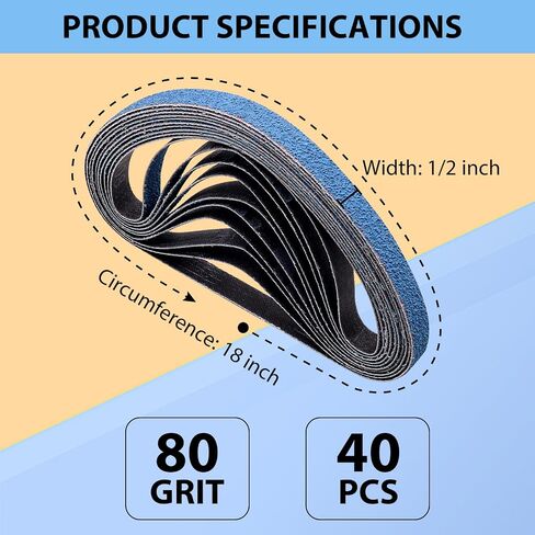 40 PCS 1/2" x 18" Zirconia Sanding Belts, 1/2 x 18 Inch Sanding Belts for Air Belt Sander,8 Each of 40/60/80/120/240 Grits Belt Sander Paper for Woodworking, Metal Polishing, Derusting in Saudi Arabia