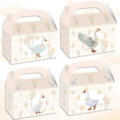 BACH AND BOUJEE 12 PCS Silly Goose Beige Gingham Party Treat Boxes Bithday Party Favor Gift Goodies Box One Silly Goose First Bithday Baby Shower Decorations in Kuwait