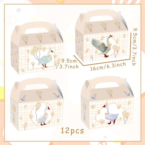 BACH AND BOUJEE 12 PCS Silly Goose Beige Gingham Party Treat Boxes Bithday Party Favor Gift Goodies Box One Silly Goose First Bithday Baby Shower Decorations in Kuwait