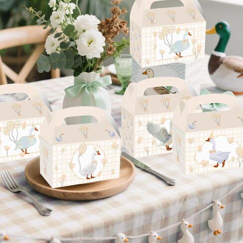 BACH AND BOUJEE 12 PCS Silly Goose Beige Gingham Party Treat Boxes Bithday Party Favor Gift Goodies Box One Silly Goose First Bithday Baby Shower Decorations in Kuwait