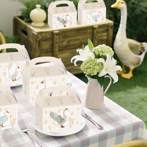 BACH AND BOUJEE 12 PCS Silly Goose Beige Gingham Party Treat Boxes Bithday Party Favor Gift Goodies Box One Silly Goose First Bithday Baby Shower Decorations in Kuwait
