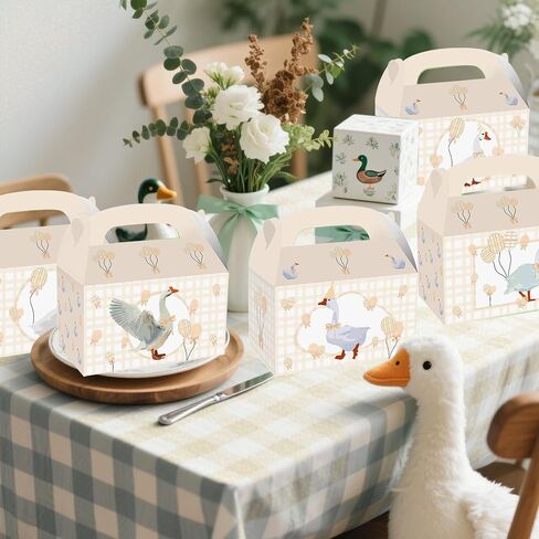 BACH AND BOUJEE 12 PCS Silly Goose Beige Gingham Party Treat Boxes Bithday Party Favor Gift Goodies Box One Silly Goose First Bithday Baby Shower Decorations in Kuwait