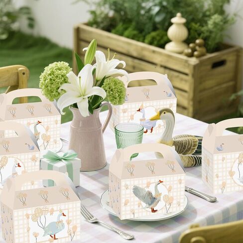 BACH AND BOUJEE 12 PCS Silly Goose Beige Gingham Party Treat Boxes Bithday Party Favor Gift Goodies Box One Silly Goose First Bithday Baby Shower Decorations in Kuwait