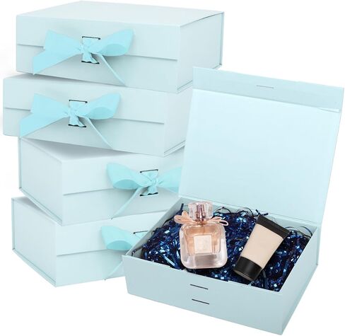 صناديق الهدايا المغناطيسية NSMYKHG مع أغطية وشريط ربطة الزخرفة ، 5 حزمة 9.5 × 7 × 4 بوصة ، لعيد الميلاد ، الزفاف ، اقتراح العريس والعروس ، صندوق هدايا أنيق فاخر مع إغلاق مغناطيسي (أزرق) in Kuwait