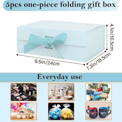 صناديق الهدايا المغناطيسية NSMYKHG مع أغطية وشريط ربطة الزخرفة ، 5 حزمة 9.5 × 7 × 4 بوصة ، لعيد الميلاد ، الزفاف ، اقتراح العريس والعروس ، صندوق هدايا أنيق فاخر مع إغلاق مغناطيسي (أزرق) in Kuwait