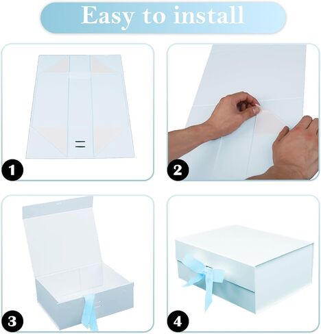 صناديق الهدايا المغناطيسية NSMYKHG مع أغطية وشريط ربطة الزخرفة ، 5 حزمة 9.5 × 7 × 4 بوصة ، لعيد الميلاد ، الزفاف ، اقتراح العريس والعروس ، صندوق هدايا أنيق فاخر مع إغلاق مغناطيسي (أزرق) in Kuwait