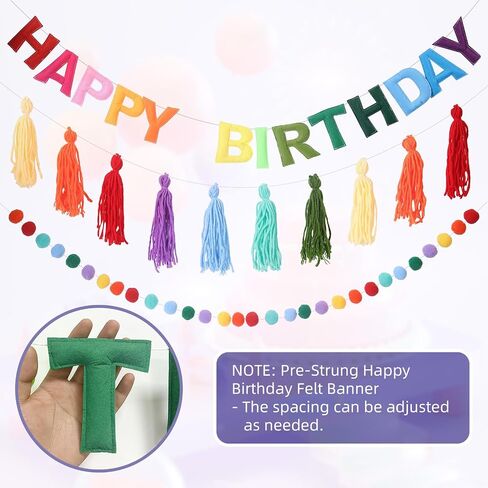 Pre-Strung Happy Birthday Banner Rainbow Decorations Felt Ball Garland Happy Birthday Sign for Party Decorations Unicorn Party Decor (Rainbow) in Kuwait