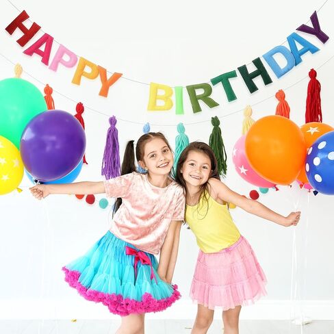 Pre-Strung Happy Birthday Banner Rainbow Decorations Felt Ball Garland Happy Birthday Sign for Party Decorations Unicorn Party Decor (Rainbow) in Kuwait