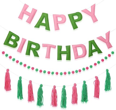 Pre-Strung Happy Birthday Banner Rainbow Decorations Felt Ball Garland Happy Birthday Sign for Party Decorations Unicorn Party Decor (Rainbow) in Kuwait