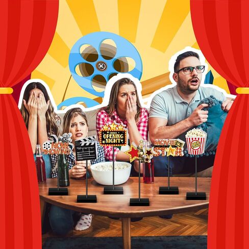 6 أجهزة كمبيوتر فيلم ليلة علامات خشبية مجموعة أفلام ديكورات الحفلات النجمة الدعائم الجدول مركزية القامة دافعة علامة الفشار ديكور على الطاولة لعيد الميلاد لوازم حفلة المنزل ديكورات المنزل in Saudi Arabia