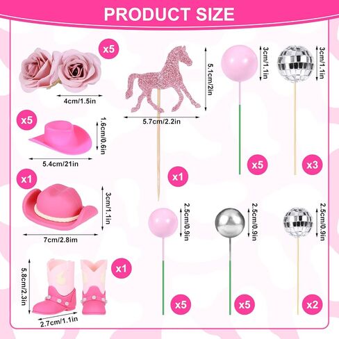 33 PCS Cowgirl Cake Topper Cow Cake Decorations with Cowgirl Hat and Boot, Pink Rose, Disco Ball and Pink Signboard for Baby Shower Birthday Party Bachelor Party Western Theme Party Favors Supplies in Saudi Arabia