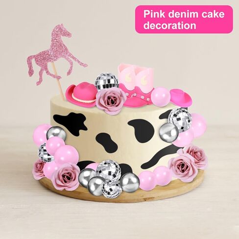 33 PCS Cowgirl Cake Topper Cow Cake Decorations with Cowgirl Hat and Boot, Pink Rose, Disco Ball and Pink Signboard for Baby Shower Birthday Party Bachelor Party Western Theme Party Favors Supplies in Saudi Arabia