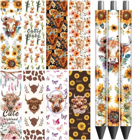Peaceblue UV DTF Pen Wraps Transfer Sticker Decal Highland Cattle - 48pcs HD HD PRINT UV DTF PEN DEN لاصق لصالح DIY Pencil Pen Decorative Gifts تعطي in Saudi Arabia