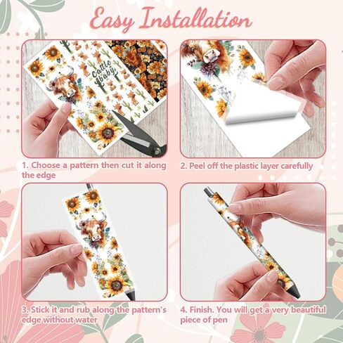 Peaceblue UV DTF Pen Wraps Transfer Sticker Decal Highland Cattle - 48pcs HD HD PRINT UV DTF PEN DEN لاصق لصالح DIY Pencil Pen Decorative Gifts تعطي in Saudi Arabia