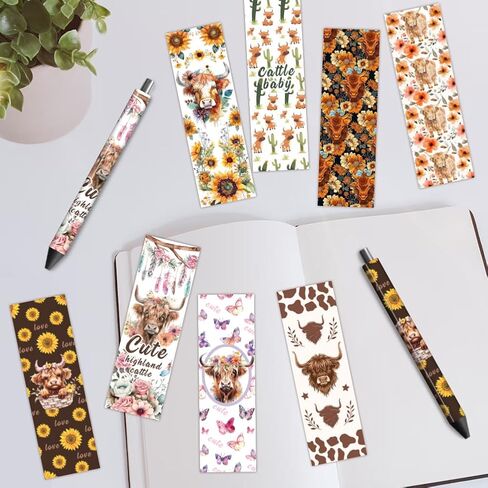 Peaceblue UV DTF Pen Wraps Transfer Sticker Decal Highland Cattle - 48pcs HD HD PRINT UV DTF PEN DEN لاصق لصالح DIY Pencil Pen Decorative Gifts تعطي in Saudi Arabia