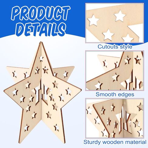 Leinuosen 48 PCS يوم العمل النجوم الخشبية ثلاثية الأبعاد للحرف اليدوية للطلاء ، الحرف الخشبية غير المكتملة غير المكتملة مجموعة الحلي الجدول للعمال لزخارف الطلاء in Saudi Arabia
