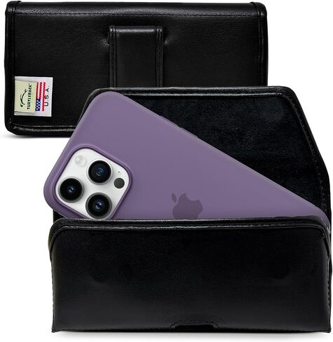 Turtleback Premium Leather Phone Holster for iPhone 16 Pro Max, 15 Pro Max, 14 Pro Max, 13 Pro Max – Black Phone Belt Holder Fits Slim Cases – Phone Holster with Exclusive Leather Belt Clip in Kuwait