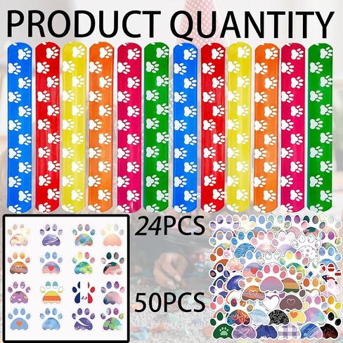 74Pcs Dog Claw ThemeParty Favors Contain 24 Pcs Dog Claw Slap Bracelets 50 Pcs DogClaw Stickers, Birthday Party Decorations,Classroom Rewards Supplies in Saudi Arabia