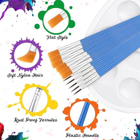 Paint Brushes Palettes Set 100 Pcs Nylon Painting Brush 50 Pcs Round Paint Tray Palettes Plastic Pallets Nylon Hair Paintbrush for Acrylic Oil Watercolor Students Art Paint Party Supplies in Kuwait